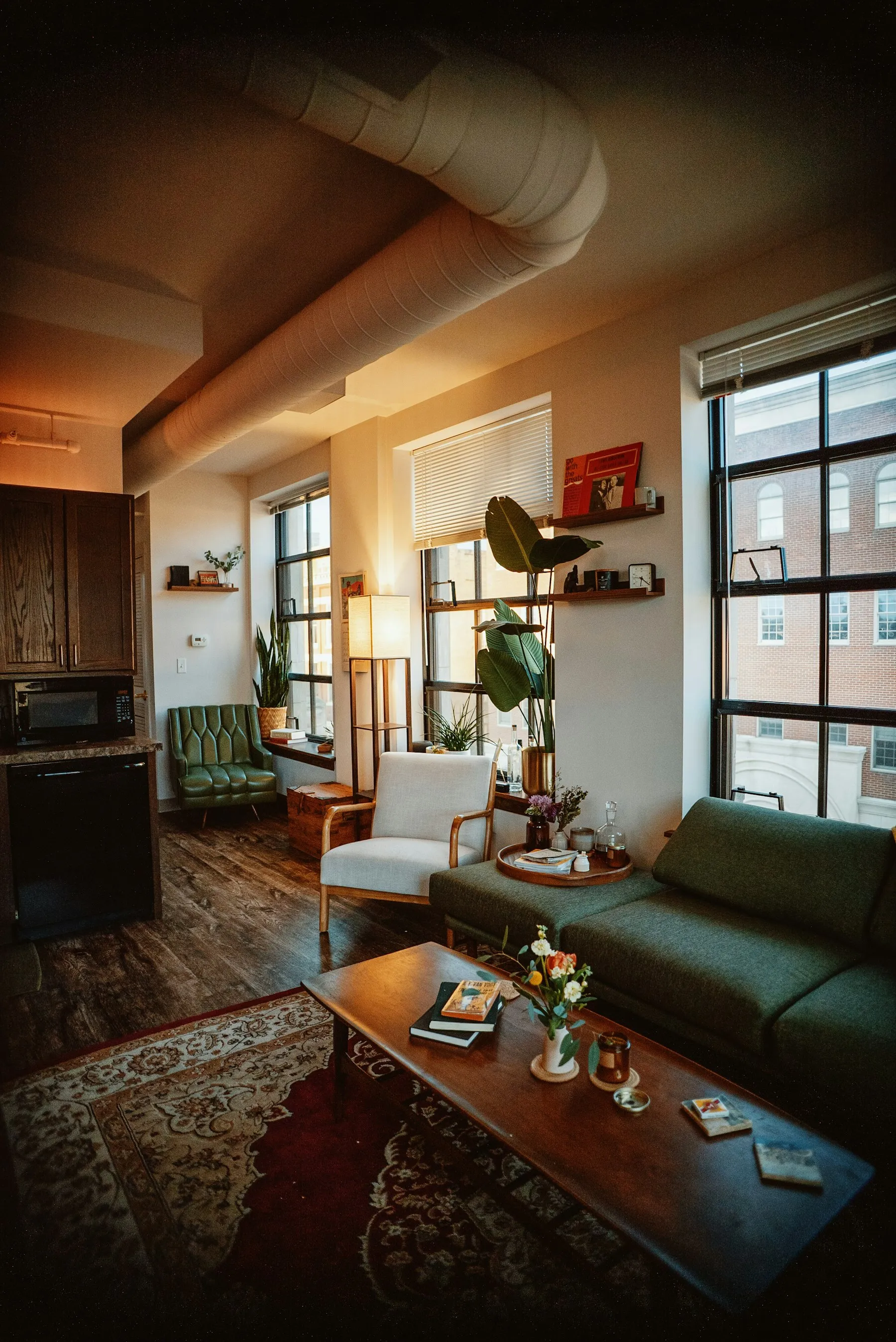 The Harbrook studio, a converted warehouse space with tall windows
